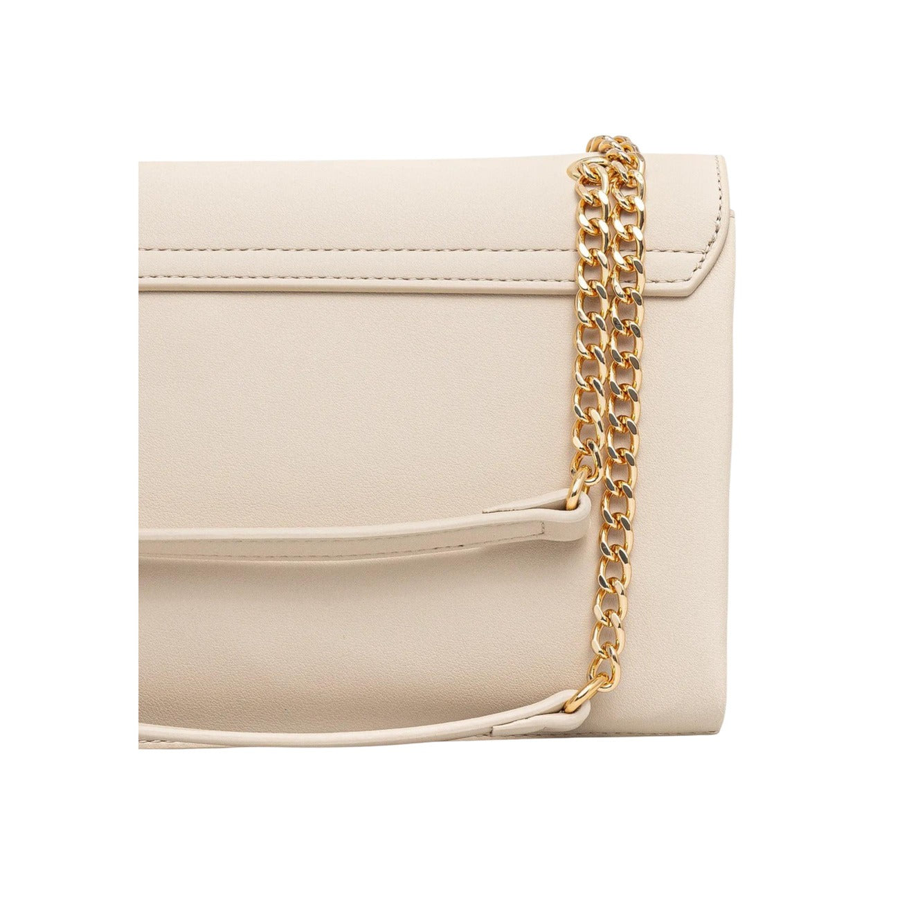 Borsa Love Moschino donna bianca a spalla modello JC4192PP1. Borsetta media con patta bianca, tracolla a catena oro e maxi logo scritte dorate sul davanti, stile elegante, casual chic e da giorno o estate.