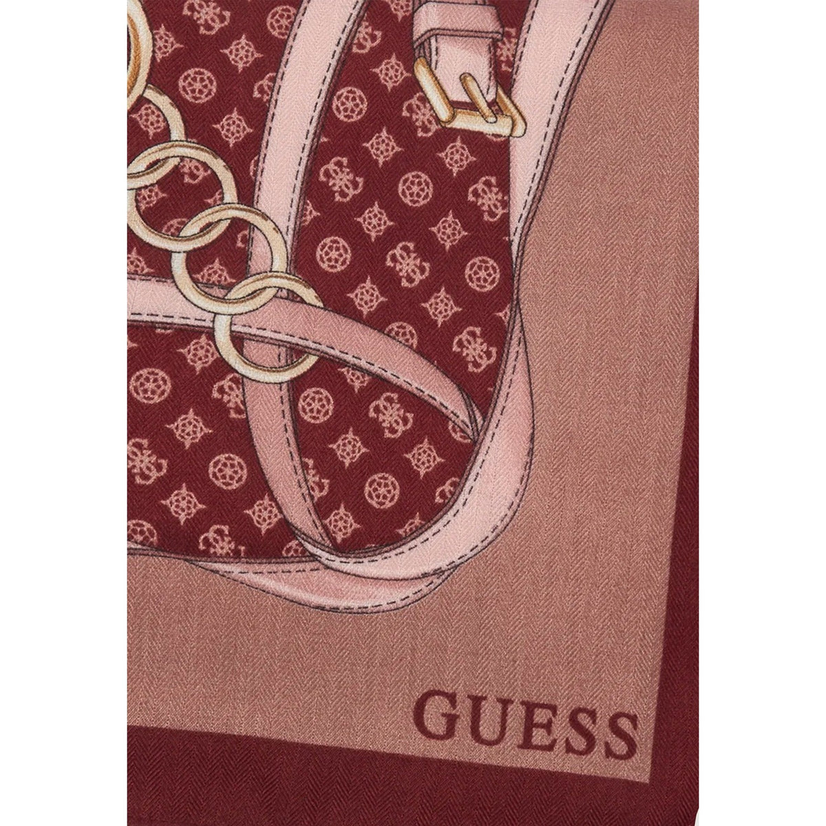 Foulard quadrato donna Guess AW5679 POL03. Sciarpa stola 120x120 cm in tessuto leggero con motivo catene e logo monogram Guess all-over.