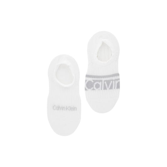Pack 2 Paia Fantasmini CK Jeans; Bianco. 65% Cotone, 32% Poliammide, 3% Elastam. Modello High Cut con doppio logo, elastico rinforzato, traspiranti e resistenti Vista frontale 
