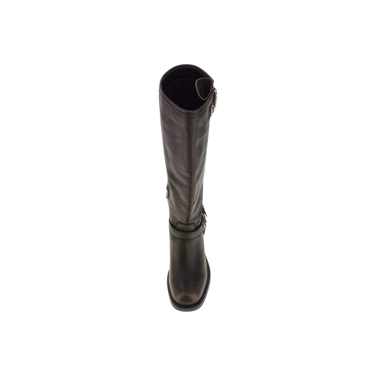 Stivali Guess donna neri FLTMAT LEA11 Matley. Stivali stile biker al polpaccio in pelle sintetica martellata, con cinturini e fibbie alla caviglia e sul gambale, tacco comodo 5 cm e cerniera laterale.
