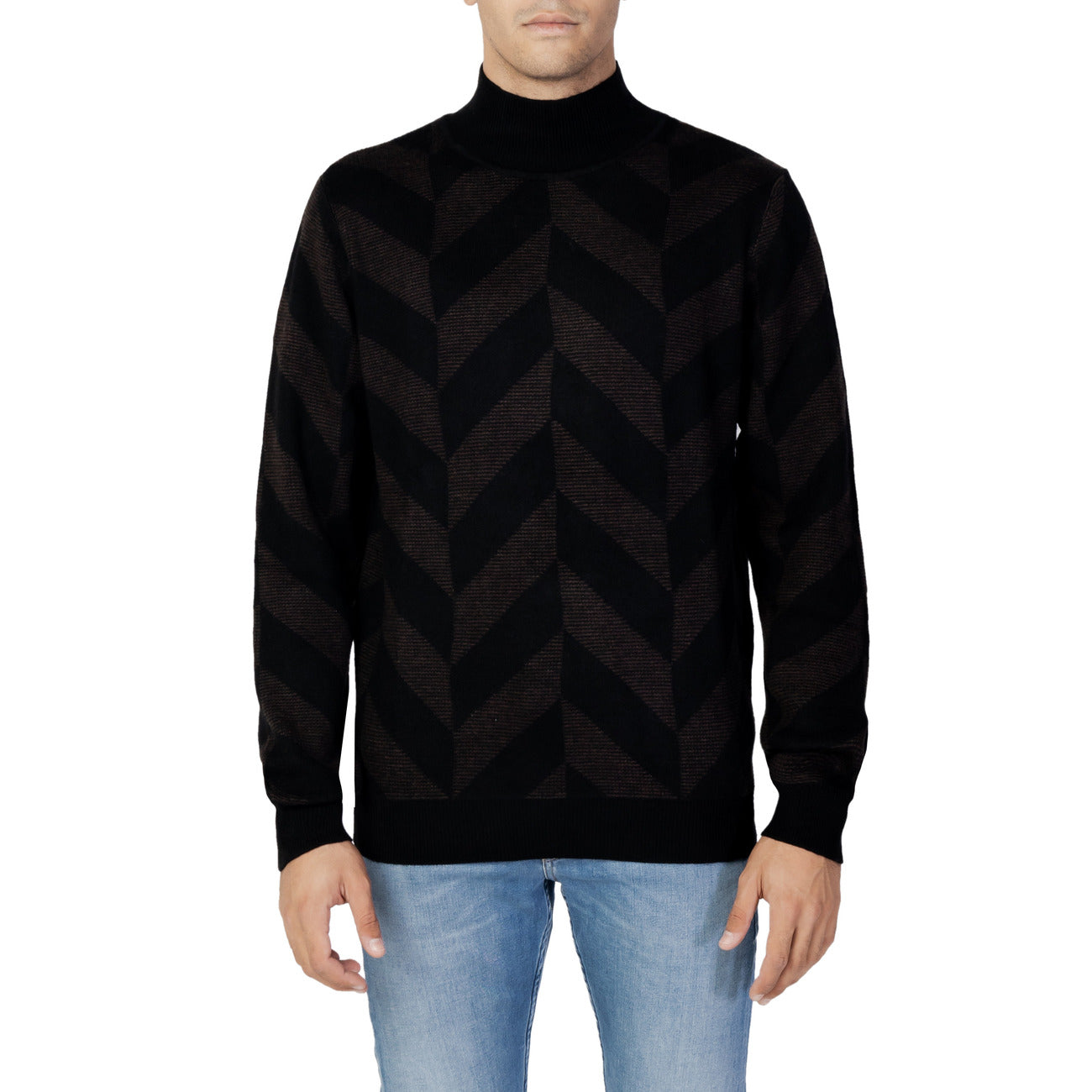 Antony Morato Maglia Uomo Marrone Fantasia Geometrica Collo Alto Manica Lunga Lana Merino Autunno Inverno MMSW01311-YA400141