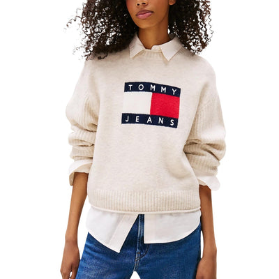 Tommy Hilfiger Jeans Maglione Donna Azzurro Maniche Lunghe - Maglione Acrilico Lana Poliammide Elastan Scollo Tondo