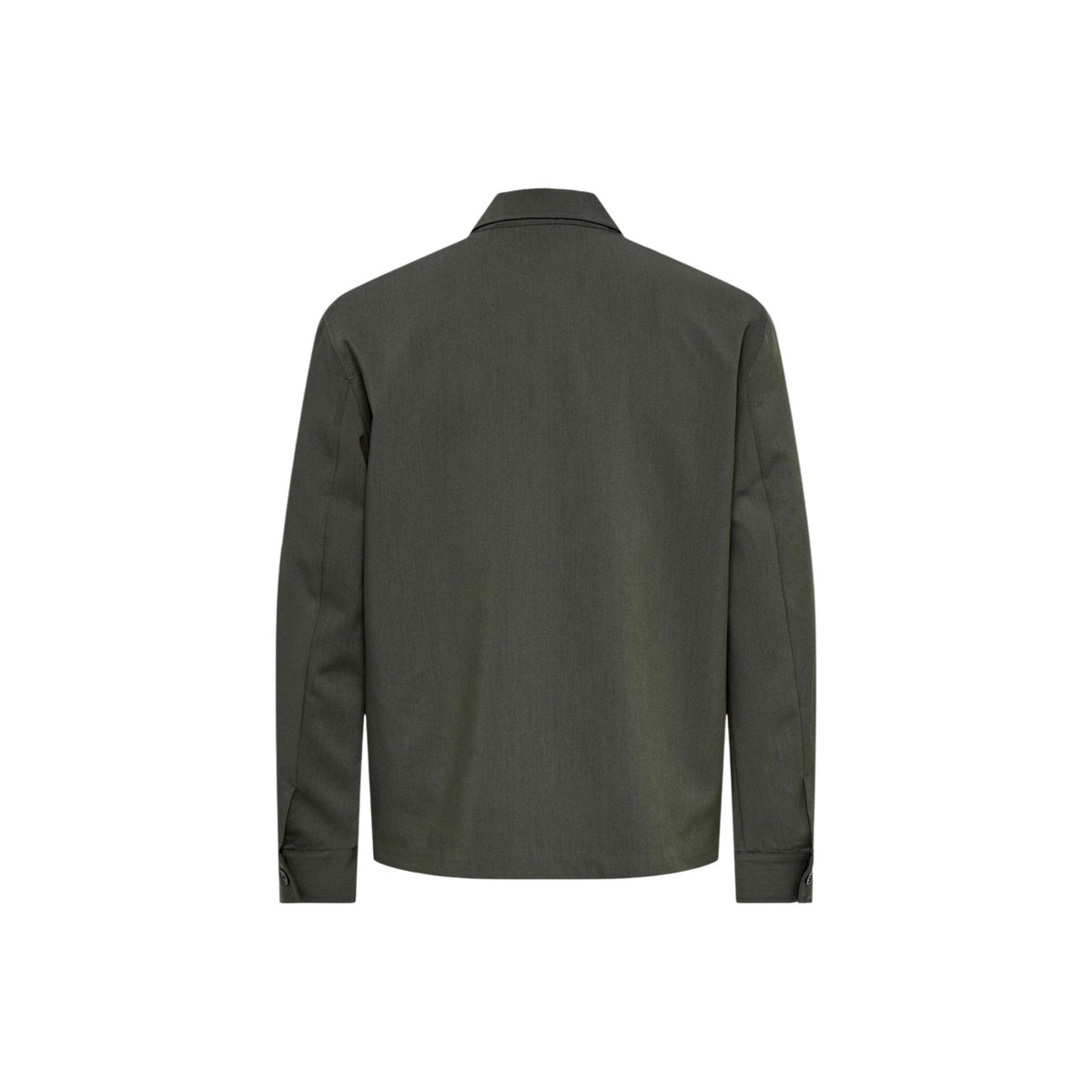 Overshirt giacca camicia verde uomo Only & Sons 22038673. Giacca leggera casual in poliestere, viscosa ed elastan con collo camicia, cerniera frontale e tasca pettorale.