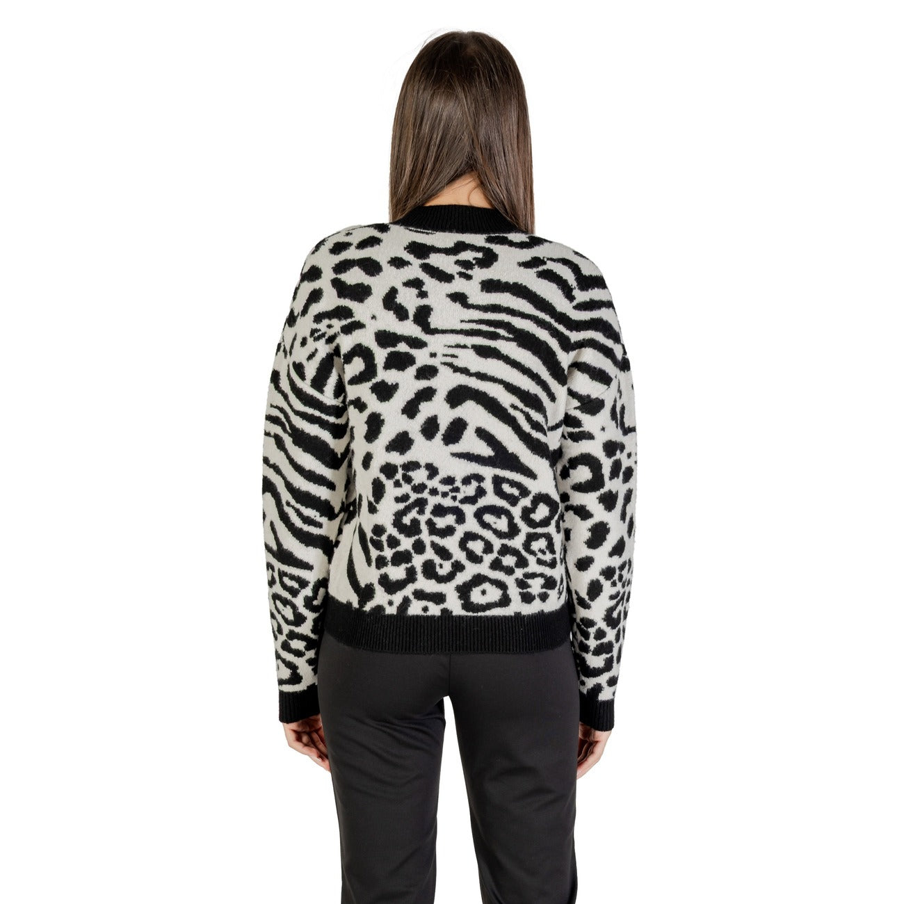 Morgan De Toi Maglia Donna Bianca Leopardata in 75% Poliestere 22% Acrilico 3% Elastan a Manica Lunga Scollo Tondo 252-MFELIXA