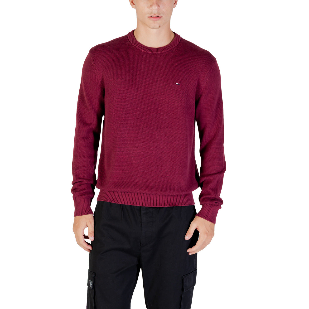 Tommy Hilfiger Jeans Maglia Uomo Verde Scollo Tondo Manica Lunga Cotone Organico Autunno Inverno DM0DM21787