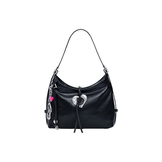 Borsa a spalla donna Desigual modello MEDIA ZALIO nera con stampa floreale e manici regolabili

