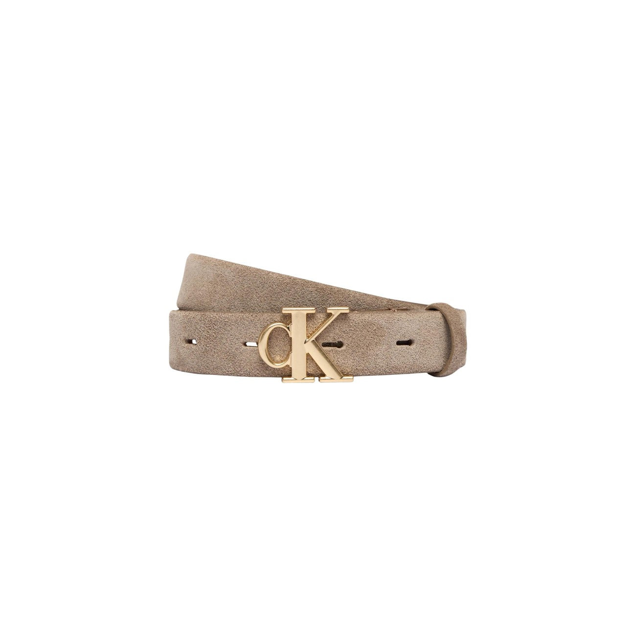 Cintura Calvin Klein donna beige con fibbia logo CK dorata 100% camoscio - vista frontale
