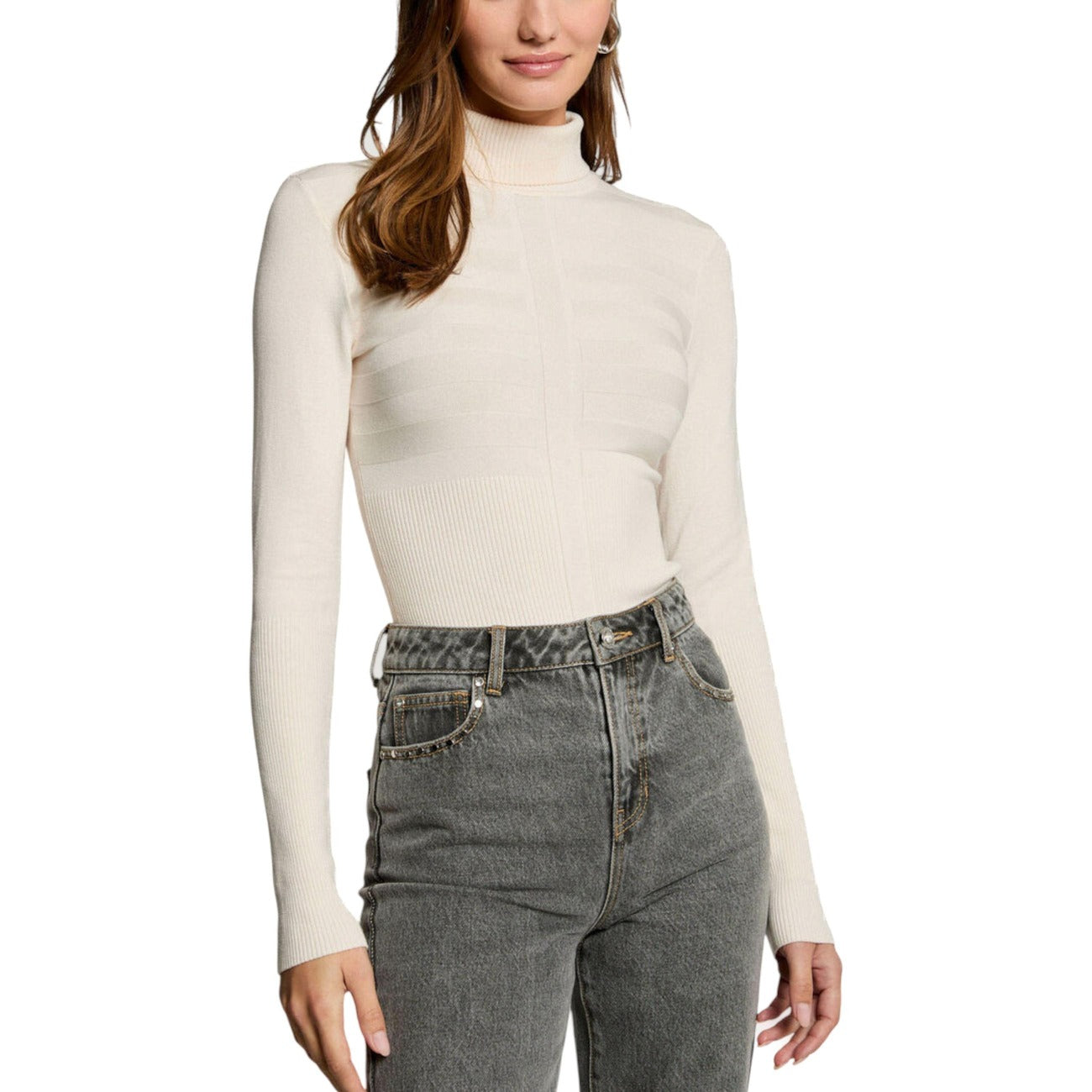 Morgan De Toi Maglia Donna Bianca in 78% Viscosa 22% Poliammide a Manica Lunga con Scollo Alto 132-MENTOS.M