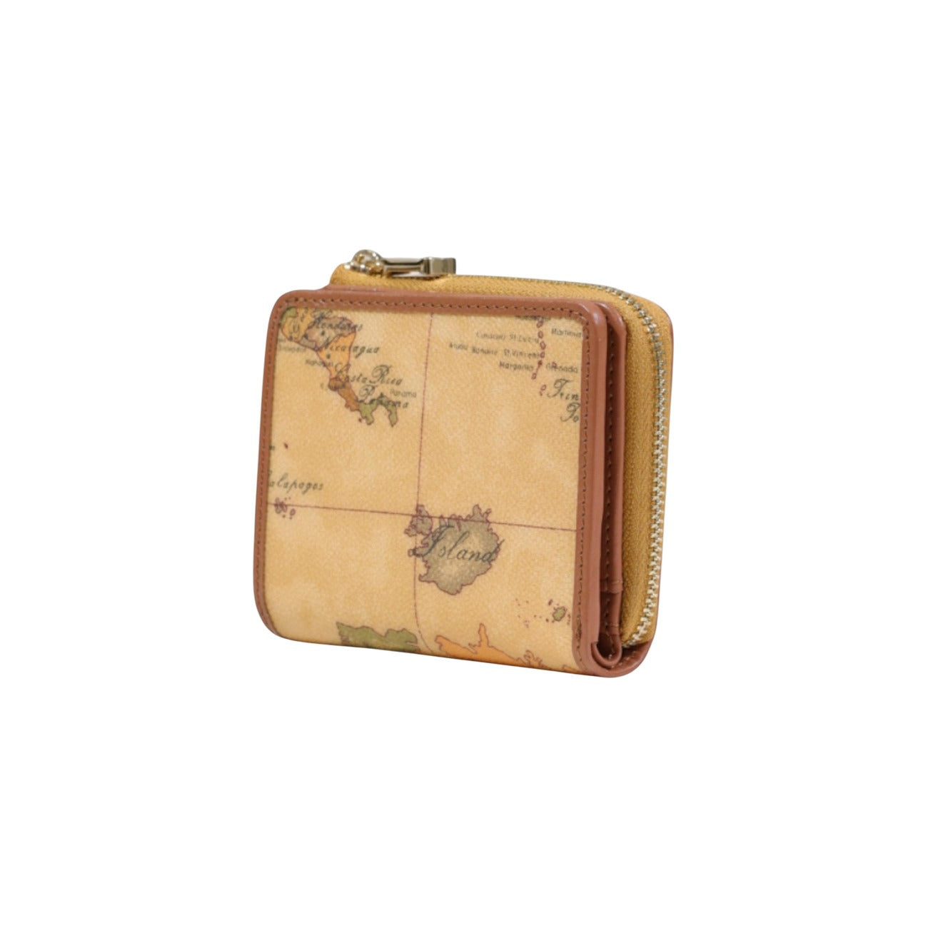 Portafoglio piccolo Alviero Martini Prima Classe donna Geo Classic C W081 6000. Mini portafoglio zip intorno beige in pelle con mappa geografica, scomparti per carte, banconote e monete, accessorio da borsa compatto ed elegante 4 stagioni.