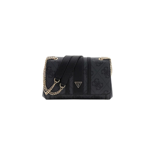 Borsa a Spalla Grigia Donna Guess Elsie; Similpelle monogram in rilievo con patta, cerniera lampo e dettagli oro. Tracolla in catena e finitura lussuosa quattro stagioni.  Frontale 