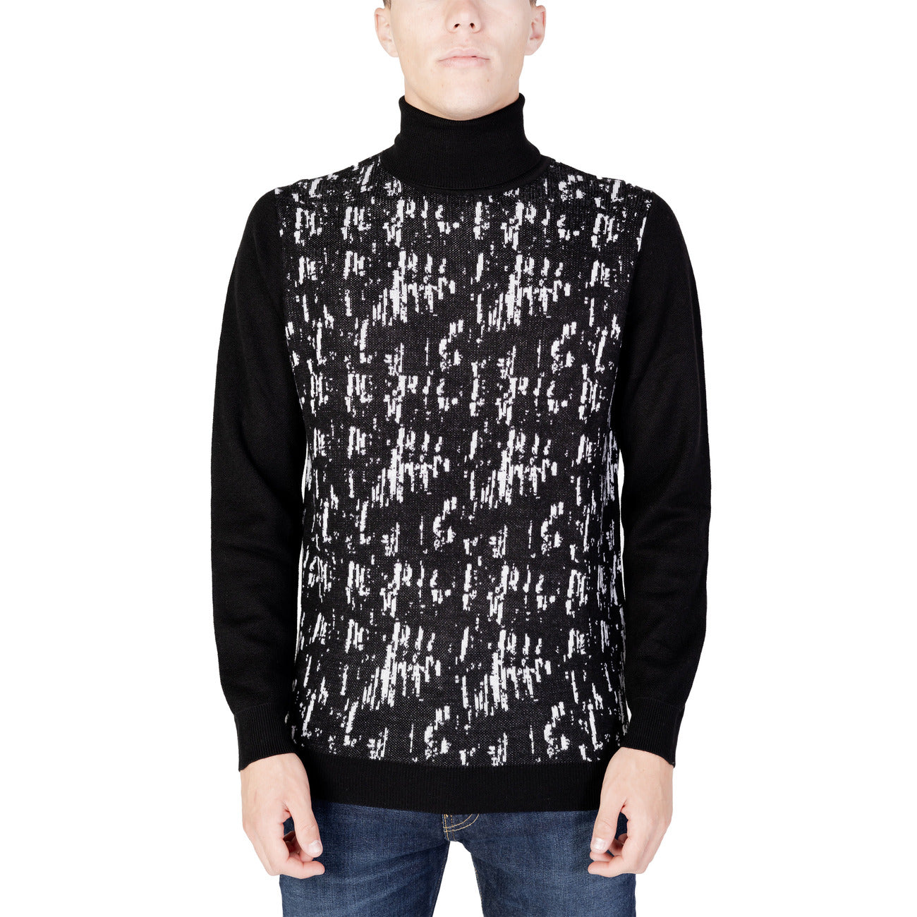 Antony Morato Maglia Uomo Nero Stampa Collo Alto Manica Lunga Lana Autunno Inverno MMSW01399-YA400006