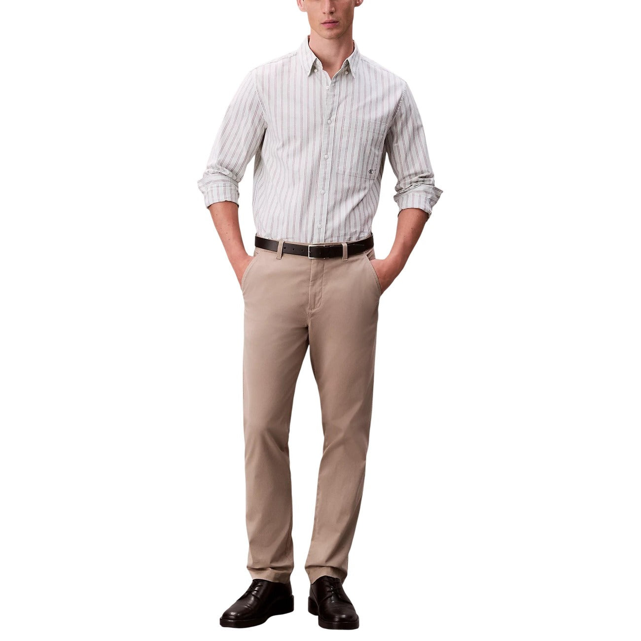 Calvin Klein Jeans Pantaloni Uomo Beige Zip Bottone Tasche Anteriori Posteriori Cotone 97% Elastan 3% Primavera Estate LV040EM628