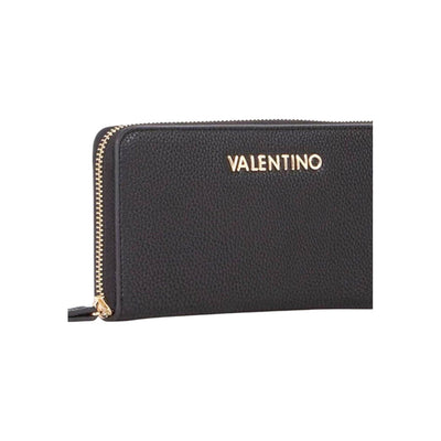 Valentino Bags Portafoglio Donna Nero con Cerniera - Portafoglio Poliuretano Tasche Scomparti Interni 19x10x2.5cm