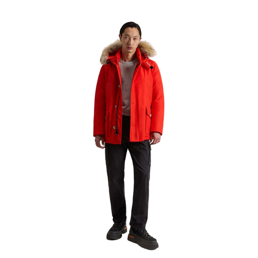 Woolrich Giubbotto Uomo Rosso in Cotone 60% Poliammide 40% con Zip e Bottone Cappuccio Maniche Lunghe Scollo Alto Tasche Anteriori B_44633