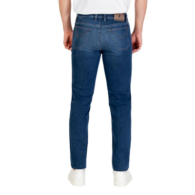 Jeckerson Jeans Uomo Blu con Zip e Bottone Tasche Anteriori e Posteriori - Jeans Cotone Elastan