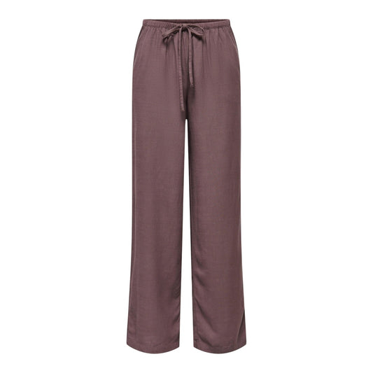 Pantaloni JDY Jdycaya; 90% viscosa 10% lino, gamba ampia, vita elastica con laccio. Modello regular wvn dia, fresco e traspirante, stile minimal contemporaneo. Colore porpora 
