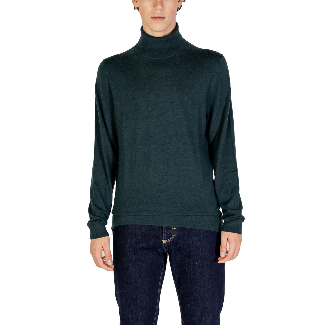 Calvin Klein Maglia Uomo Verde Collo Alto Manica Lunga Lana 100% Autunno Inverno K10K110420