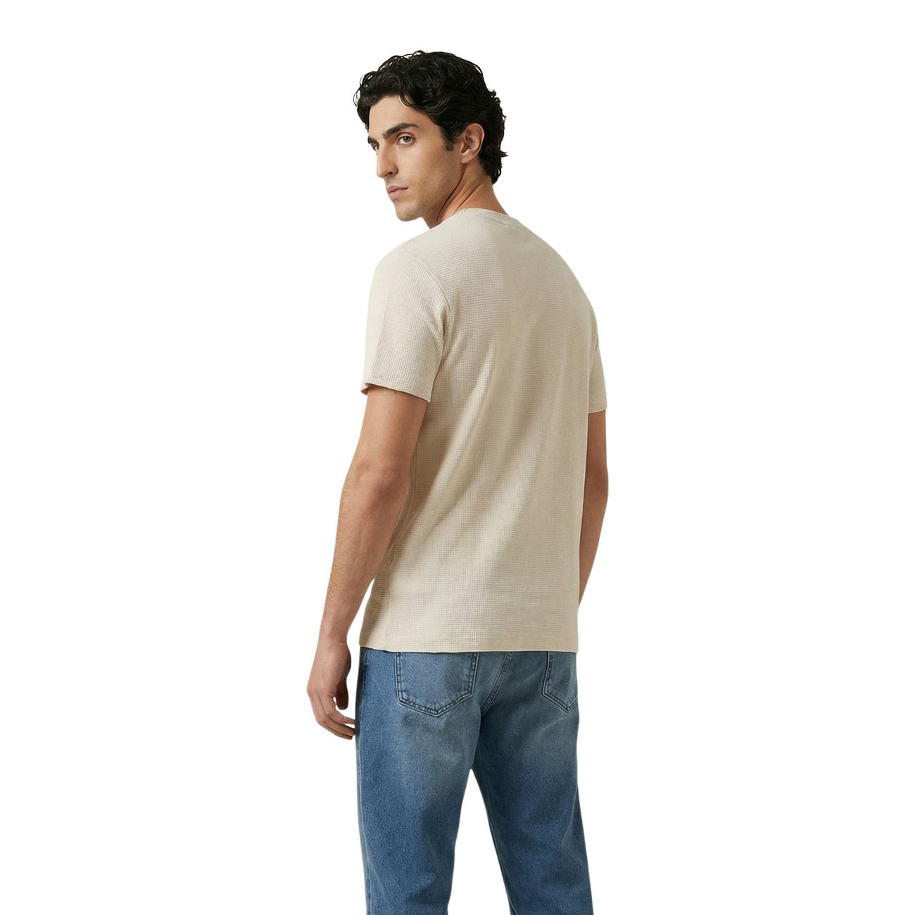 T-shirt uomo Calvin Klein Jeans basic beige in cotone a maniche corte primavera estate - vista posteriore