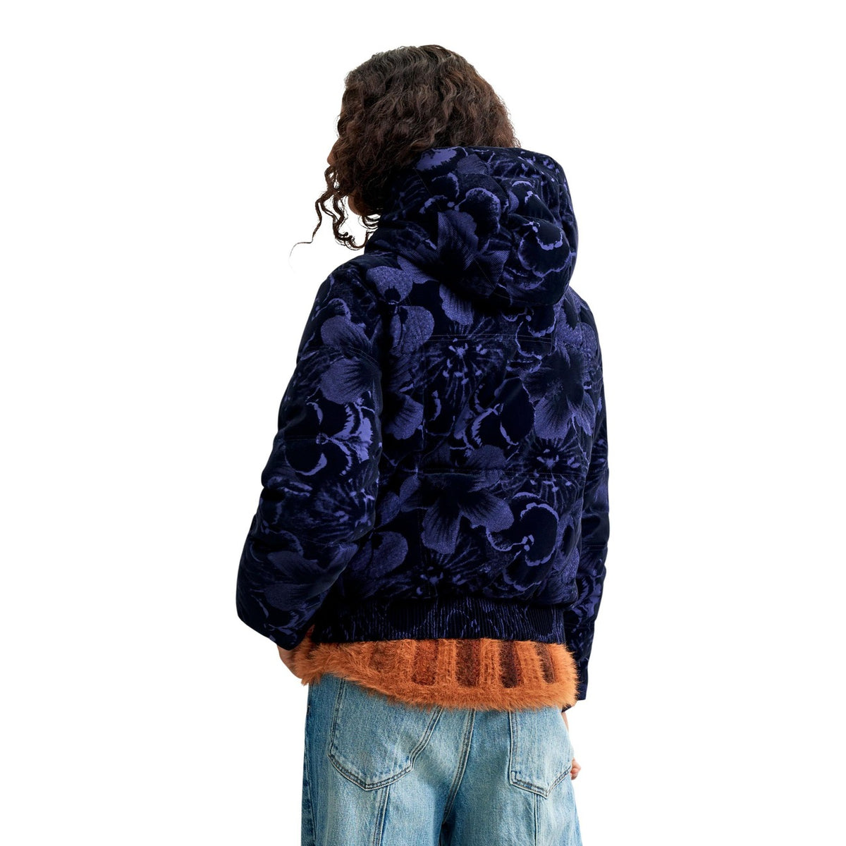 Piumino corto donna Desigual – Giubbotto trapuntato blu stampa floreale 26WWEW385000.