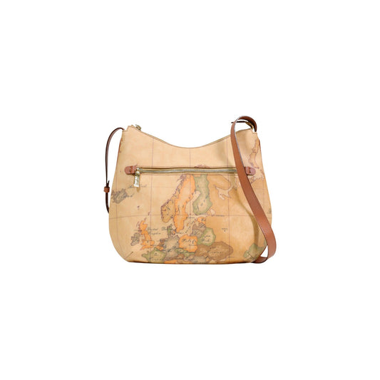 Borsa Tracolla Geo Classic Alviero Martini; Beige. Tessuto premium e dettagli in pelle, forma arrotondata morbida, tasca esterna con zip. Dimensioni medie, stile casual-raffinato ideale per tutti i giorni. Vista frontale 