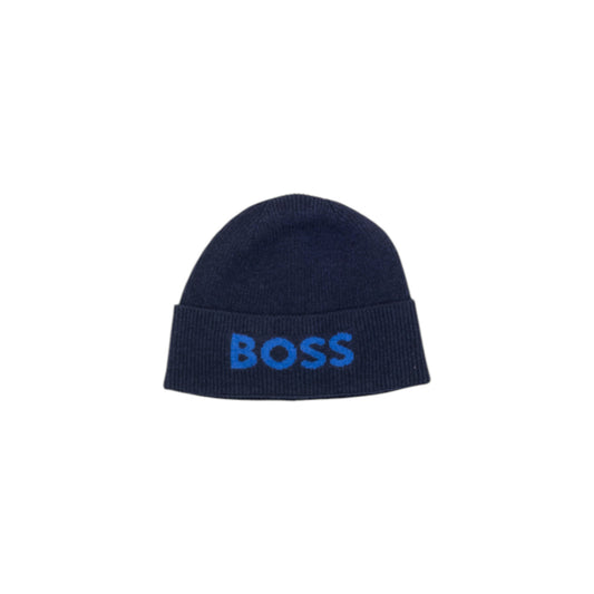 Boss Men's Blue Hat with Print - Winter Hat Wool Polyamide Viscose
