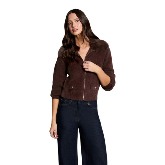 Maglia donna Morgan De Toi marrone – Cardigan mezza stagione con zip e colletto 262-MBOBBY.