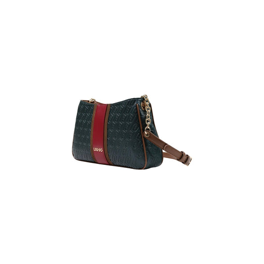Borsa tracolla Liu Jo verde monogram AF6112 E1141. Borsa piccola da donna verde a spalla e tracolla con logo a rilievo, banda centrale, catena dorata e chiusura zip, borsa casual chic e da sera 4 stagioni.