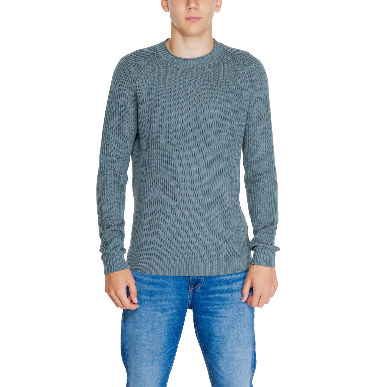 Calvin Klein Jeans Maglia Uomo Verde Scollo Tondo Manica Lunga Cotone Organico Autunno Inverno J30J325672