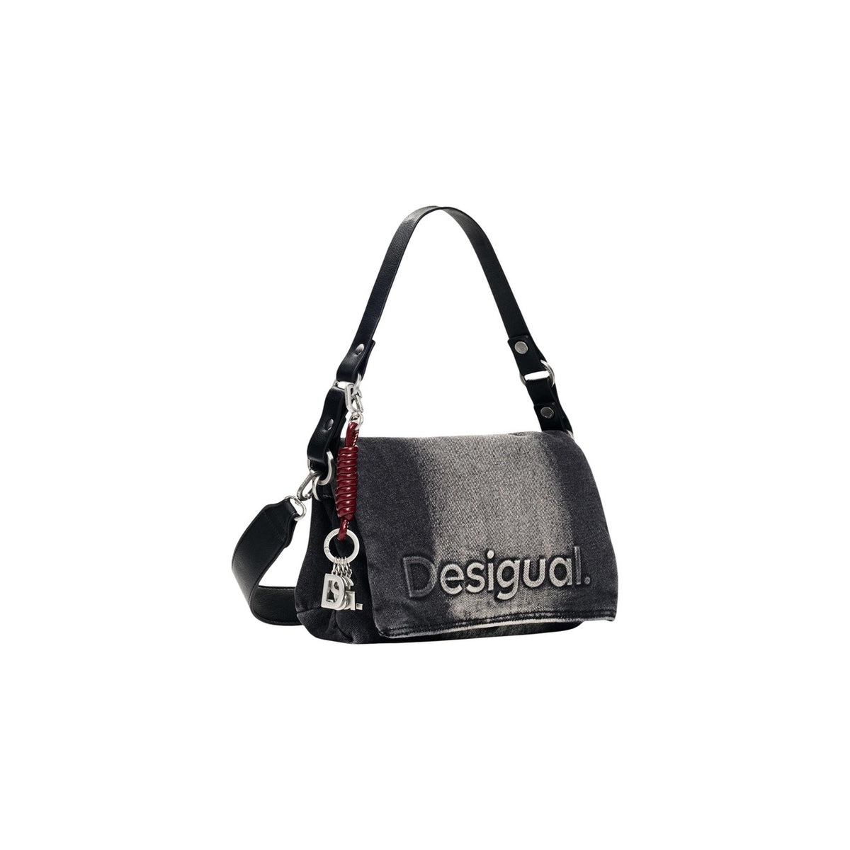 Borsa a tracolla denim donna Desigual grigio scuro – Borsa in jeans lavato con logo ricamato Desigual 26WAXD08.