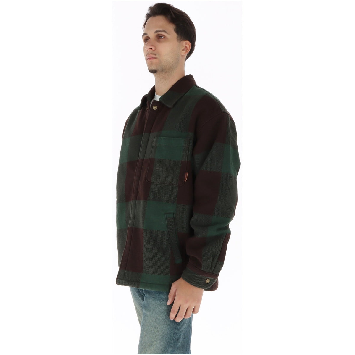 Giacca camicia uomo Timberland – Overshirt a quadri verde con pile interno TBC0YHD3.