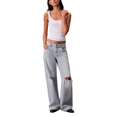 Calvin Klein Jeans Canotta Donna Bianca Smanicata Scollo Tondo - Canotta Cotone Elastan