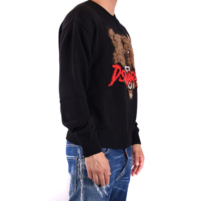 Dsquared2 Maglia Uomo Nero Stampa Scollo Tondo Manica Lunga Lana Mohair Autunno Inverno V_31630