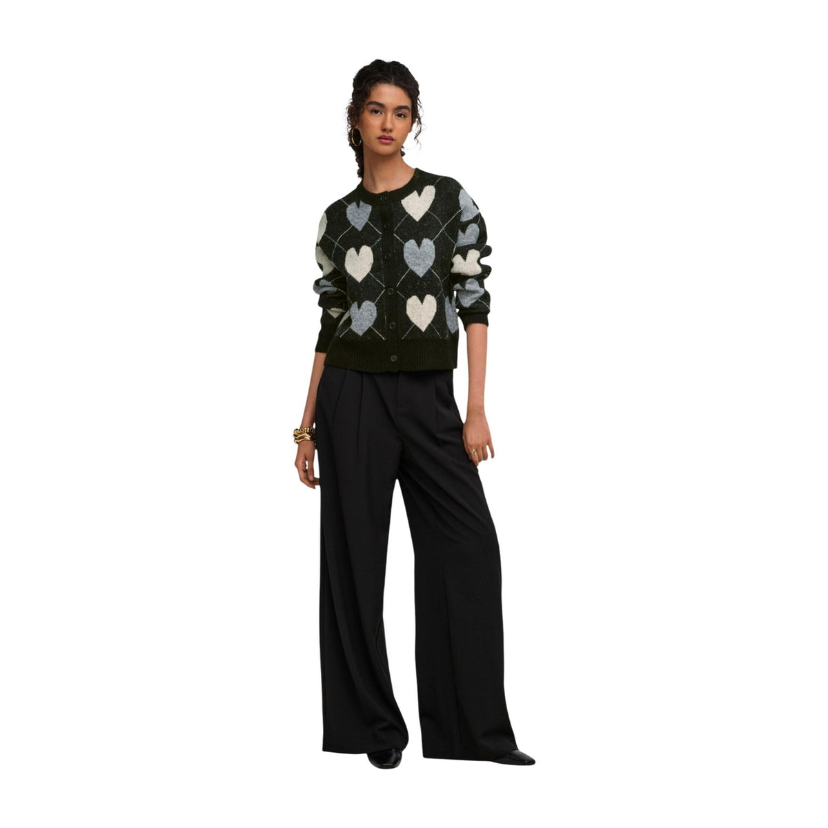 Cardigan girocollo donna ONLY – Maglione aperto con bottoni e lavorazione jacquard 15384843.