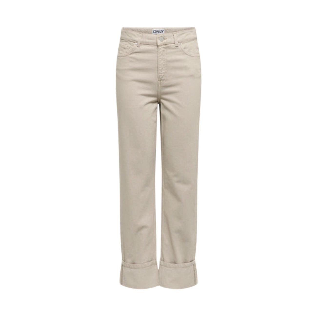 I jeans beige Only Onleverly Hw Slim St Fold-Up Cc Pnt 15364368 sono realizzati in 100% cotone. design mom e regular. Vita alta. vestibilità morbida sulle gambe. Vista frontale 