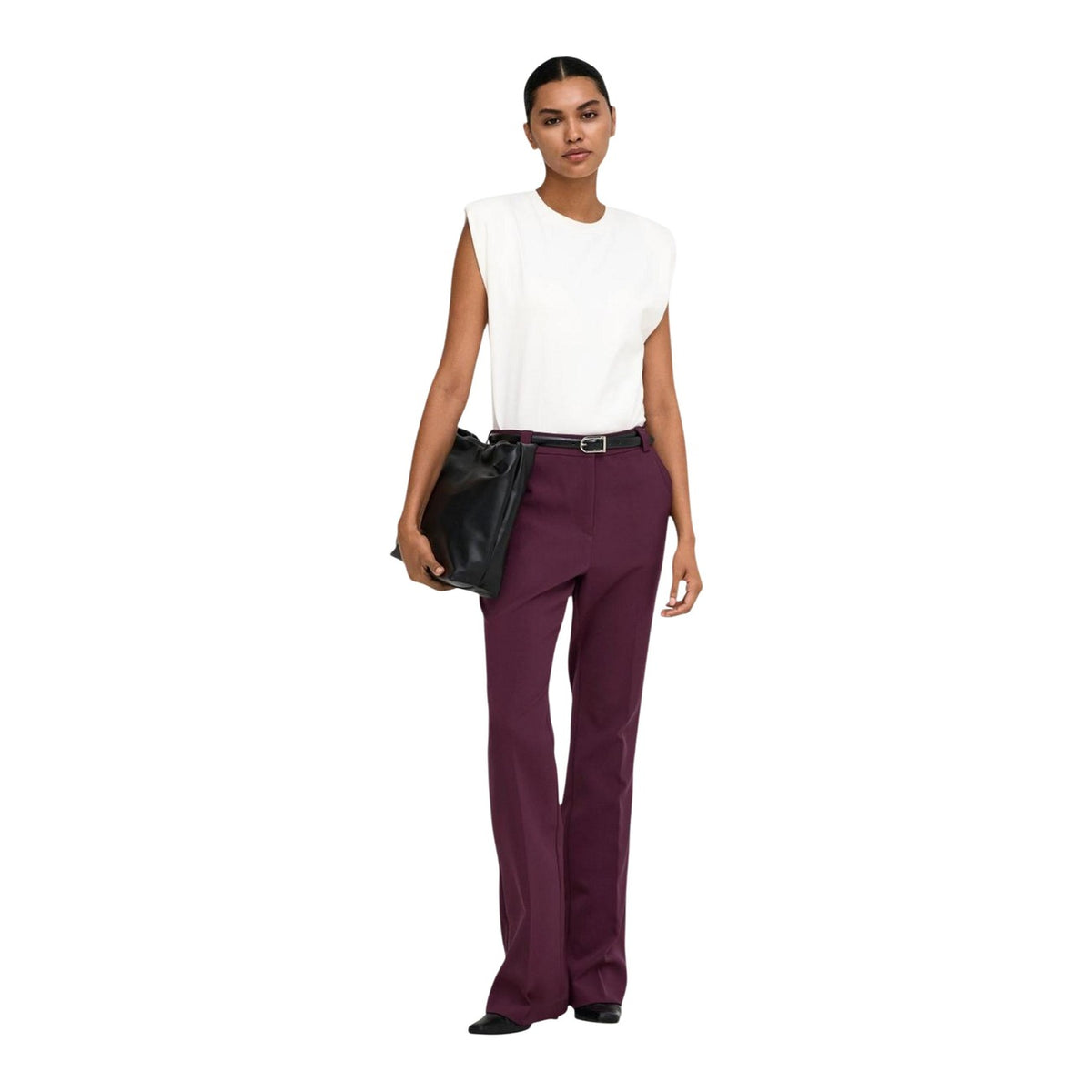 Pantaloni svasati donna Only viola – Pantaloni a zampa vita alta winetasting 15376978.