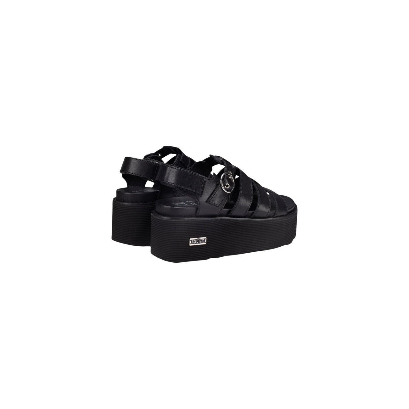 Cult Nancy 4488; Sandalo Platform Nero. 100% Pelle, tacco 7 cm. Fibbia rotonda decorativa, suola scanalata ammortizzata, interno in pelle. Stile urban-rock premium. Posteriore 