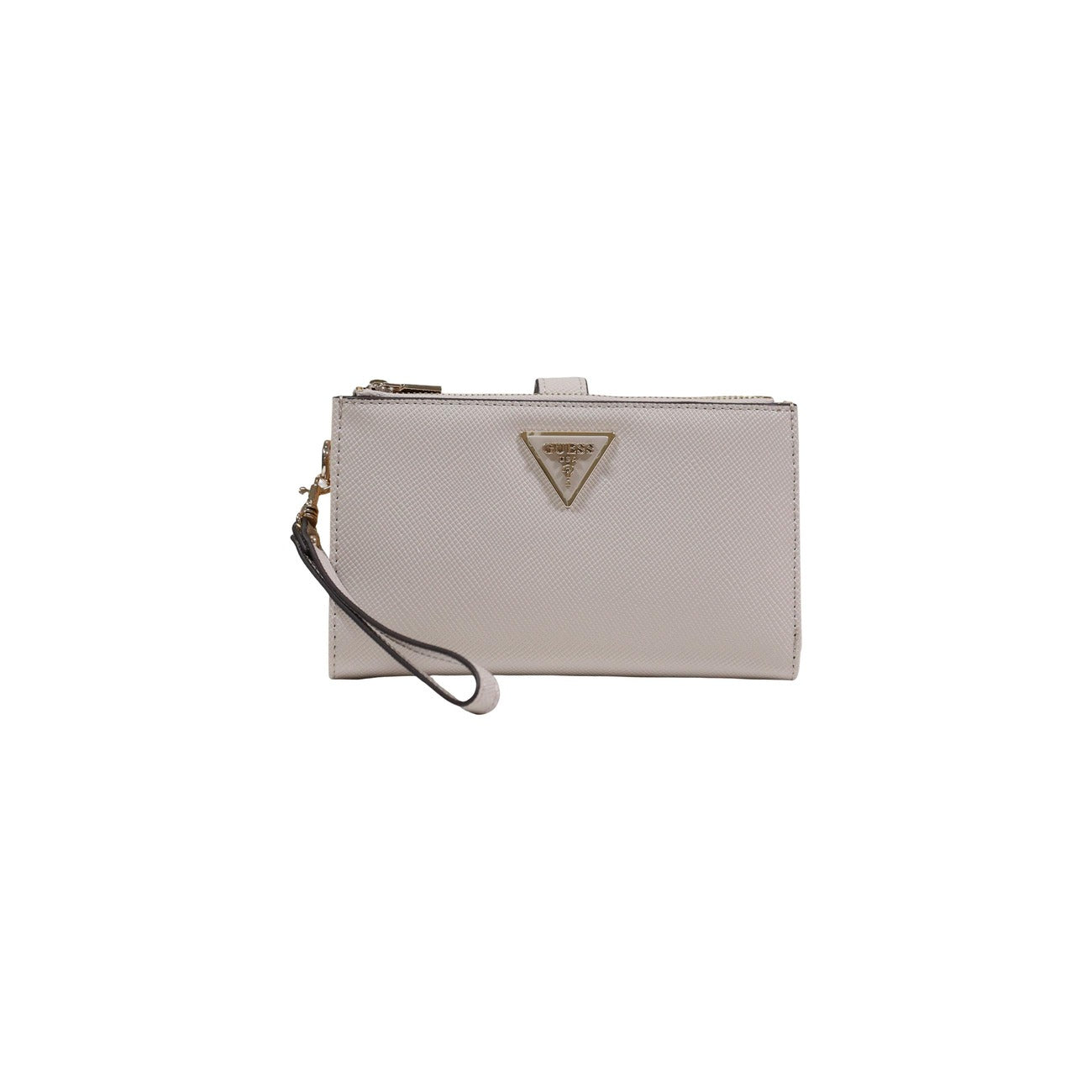 Portafoglio Guess Laurel II Organizer; 100% Poliuretano. Doppia zip, cinturino removibile, scomparti carte/monete. Accessorio donna capiente, sicuro e versatile dal look iconico. Colore beige