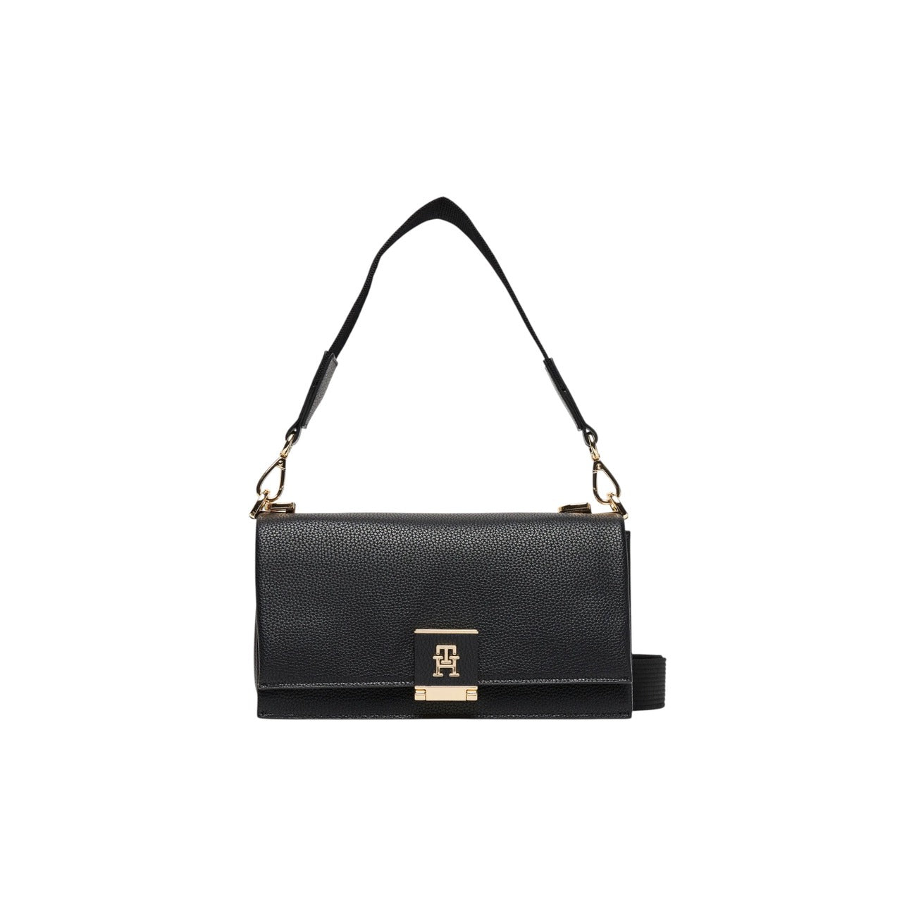 Tommy Hilfiger Borsa Donna Nera a Mano e Tracolla con Bottone - Borsa Poliuretano 25x14x12cm