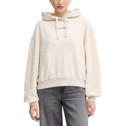 Tommy Hilfiger Women's Beige Hoodie - Organic Cotton Long Sleeve Sweatshirt