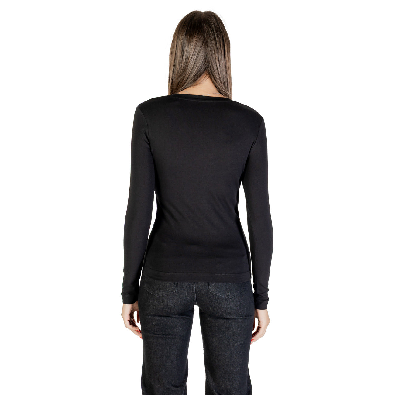 Guess T-Shirt Donna Nero Stampa Maniche Lunghe Scollo Tondo Cotone 95% Elastan 5% W5BI75 J1314