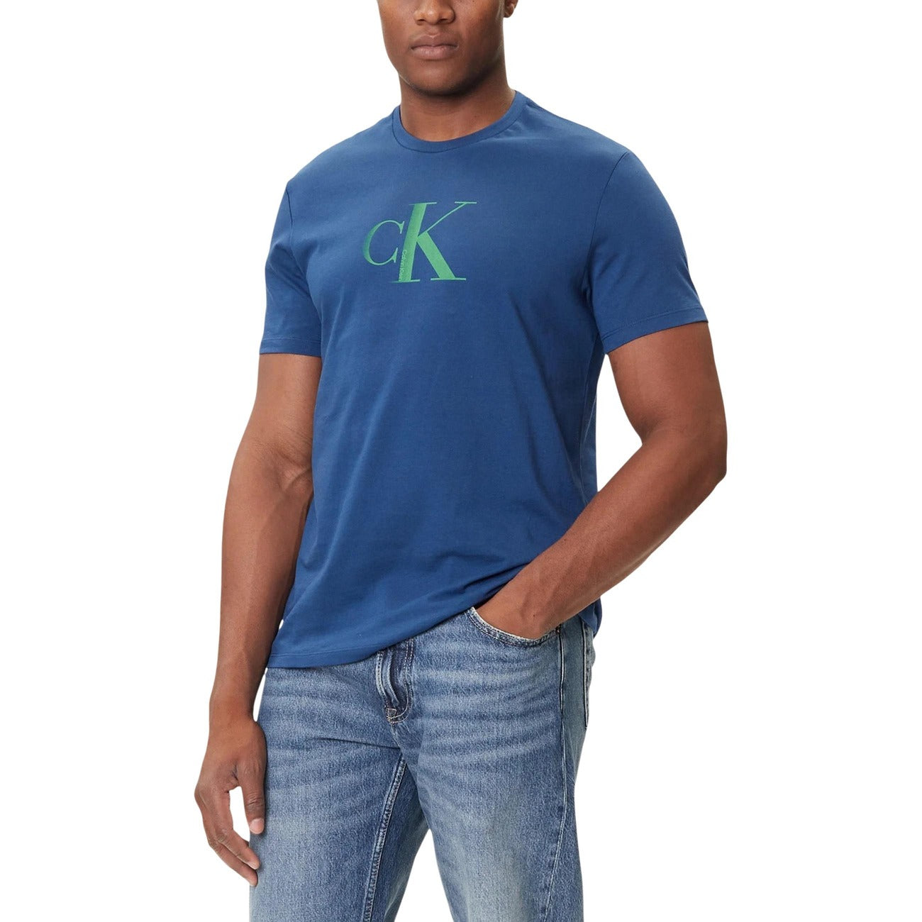 Calvin Klein Jeans T-Shirt Uomo Bianco Stampa Manica Corta Scollo Alto Cotone 100% Autunno Inverno LV04RC857G