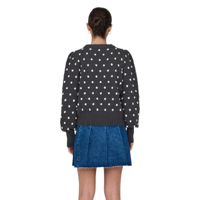 Jacqueline De Yong Maglione Donna Grigio a Pois Maniche Lunghe - Maglia Poliestere Scollo Tondo