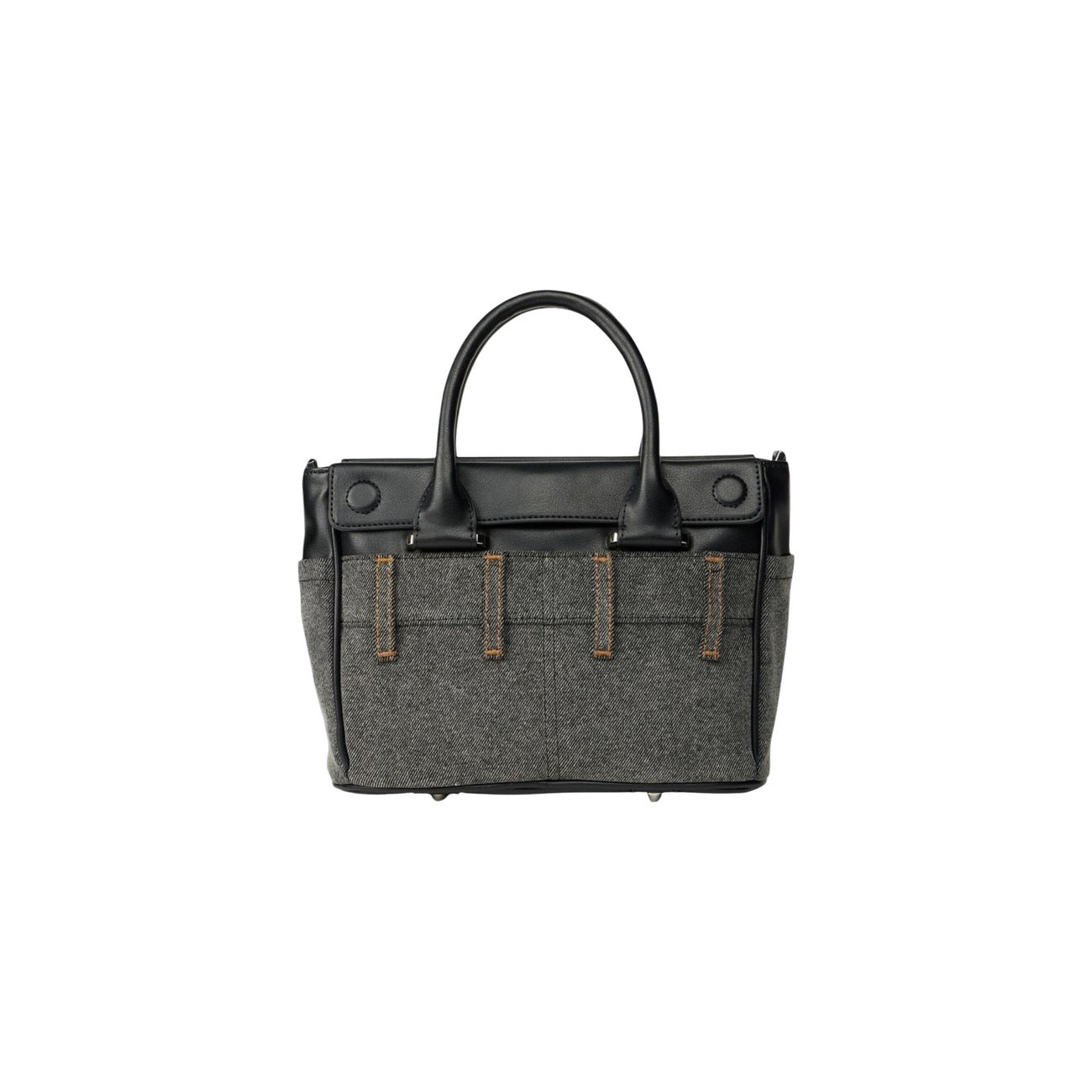 Borsa Tote Replay Nera; Design stile denim con bottoni decorativi. Chiusura con zip, doppi manici e tracolla. Dimensioni maxi 40x27 cm. Mix di poliestere e poliuretano resistente per un look casual-sofisticato 4 stagioni. Vista posteriore 
