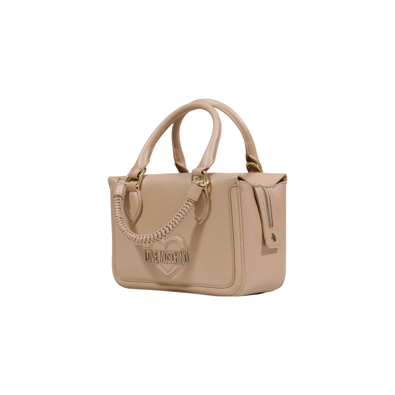 Borsa Love Moschino donna beige bauletto modello JC4097PP1. Borsetta a mano e a tracolla color beige nude/sabbia con manico a treccia, tracolla removibile e scritte logo in rilievo sul davanti, stile casual chic ed elegante.