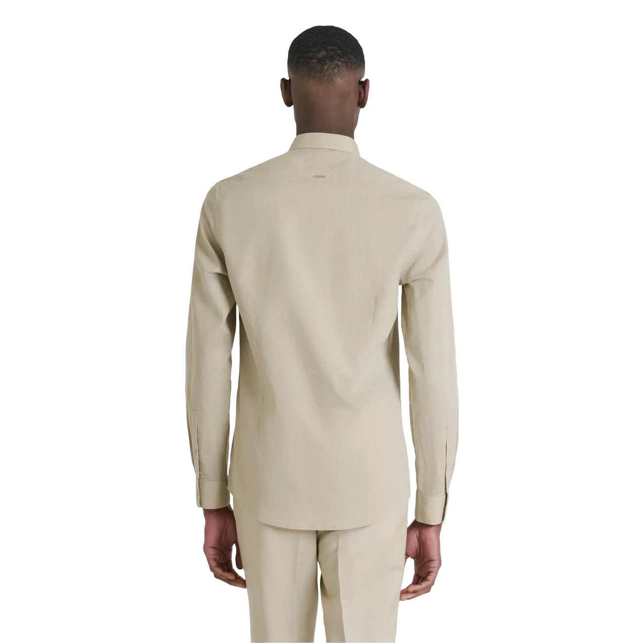 Antony Morato Camicia Uomo Beige Monocromo Manica Lunga Bottoni Colletto Classico 75% Cotone 25% Lino Primavera/Estate MMSL00759-FA401074