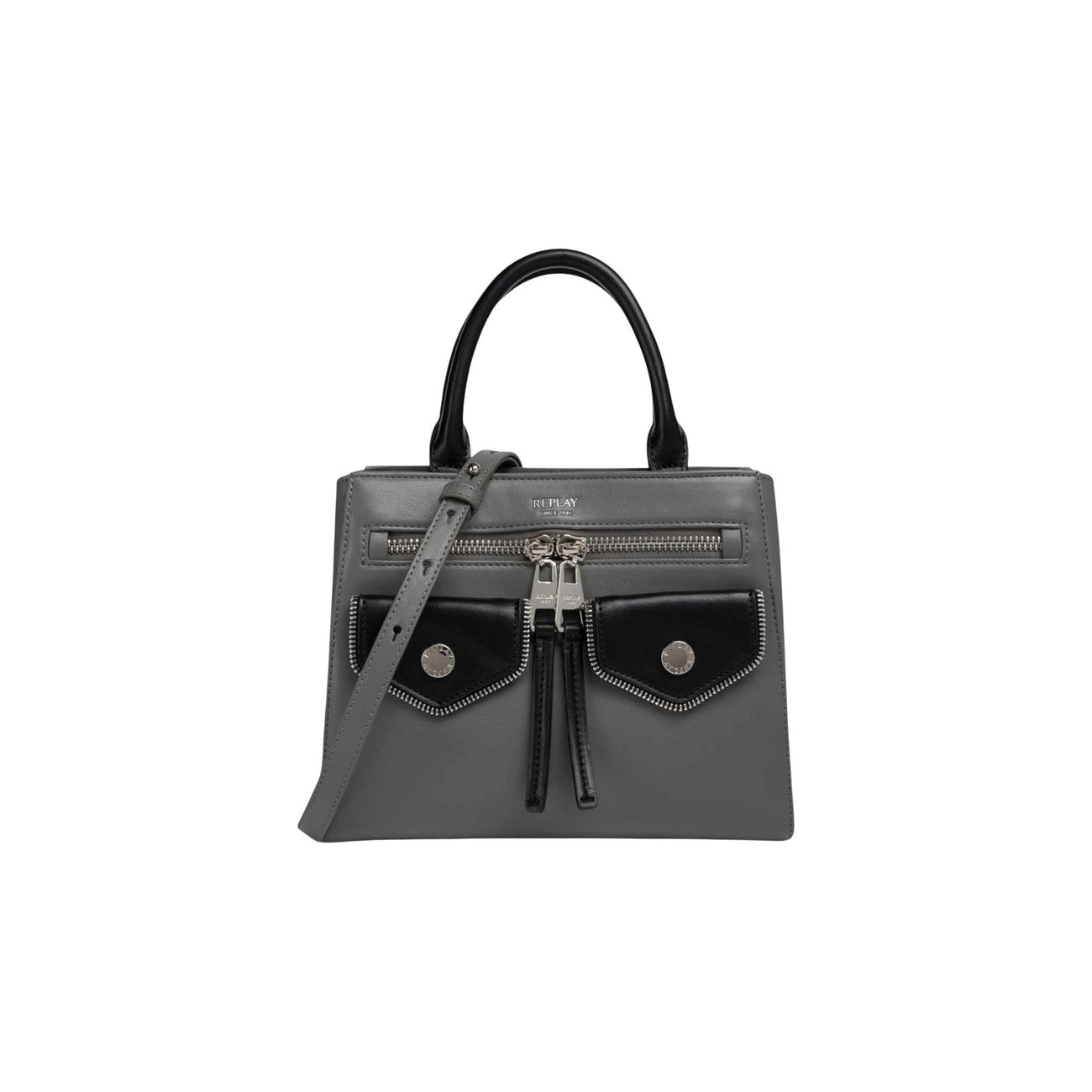 Replay Borsa Donna Grigia a Mano e Tracolla Tasche Interne ed Esterne - Borsa Poliestere 26x21x10cm