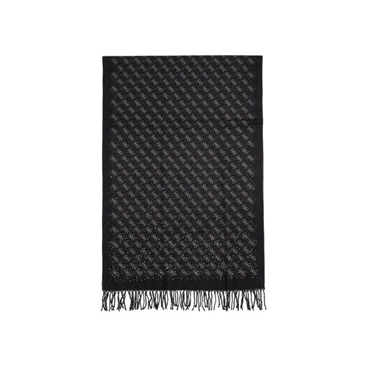 Sciarpa Guess Jewels donna AW5658 POL03. Sciarpa invernale ed elegante con logo jacquard e applicazione di strass brillanti, rifinita con morbide frange, accessorio da donna per autunno inverno. Nero 