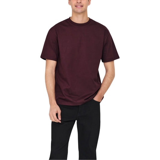 Only & Sons T-Shirt Uomo Bordeaux Maniche Corte Scollo Tondo Cotone Organico 100% Autunno Inverno 22022532