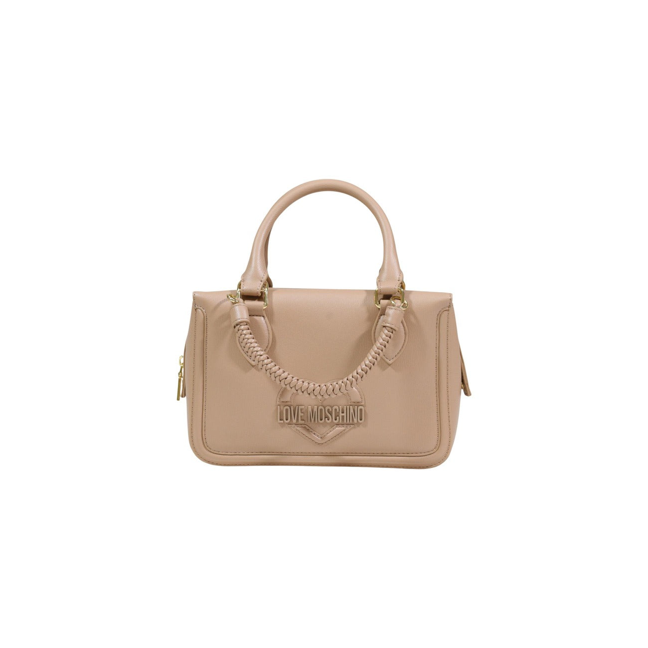 Borsa Love Moschino donna beige bauletto modello JC4097PP1. Borsetta a mano e a tracolla color beige nude/sabbia con manico a treccia, tracolla removibile e scritte logo in rilievo sul davanti, stile casual chic ed elegante.