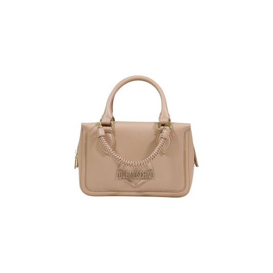 Borsa Love Moschino donna beige bauletto modello JC4097PP1. Borsetta a mano e a tracolla color beige nude/sabbia con manico a treccia, tracolla removibile e scritte logo in rilievo sul davanti, stile casual chic ed elegante.